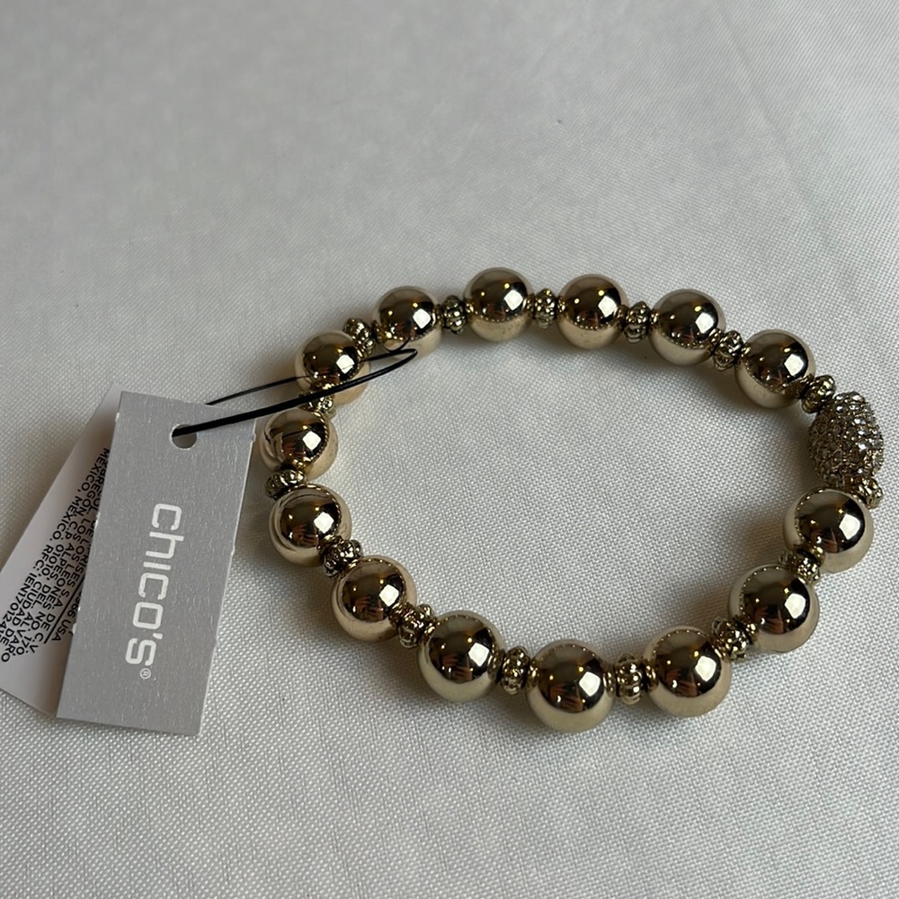 Chico's | Women's Gold Tone Bead Ball Stretch Bracelet